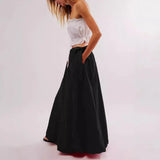 MQTIME  -  Boho Skirts Low Waist Holiday Style Bud Skirts Femme Solid Color Lace-up Bow Maxi Skirts Women Vacation Bottoms