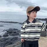 MQTIME  -  Kids Striped Sweatshirt New Autumn Spring Boys Long Sleeve Pullover Baby Cotton Lapel Polo Tops Children Clothes 1-6 Years