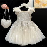 MQTIME  -  Sequined Princess Dress Girls Puff Dress Kids Birthday Party Mesh Gown Children Casual Clothes Toddler Fashion Vestidos 2-10Y