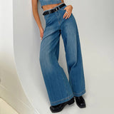MQTIME  -  Women's Spring Summer Jeans with Pockets Fashion Loose Fit Casual Solid Low Rise Wide Leg Denim Pants Vintage Streetwear