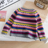 MQTIME  -  New Winter Little Girls Sweater Colorful Thicken Warm Toddler Girls Kids Girls Knitwear Contrast Striped Toddler Girls Pullovers
