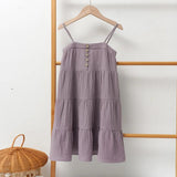  MQTIME  -  100% Cotton Double Crepe Straps Dress Girls Summer New Beach Vacation Style Splicing Ruffled Sleeveless Cake Dresses