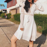 MQTIME  -  White Long Sleeve Ruffle Dress Sexy Vintage Boho Aesthetic Casual Vacation Beach Dresses Splice Chiffon Slim Mini Dress