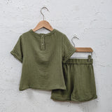  MQTIME  -  Summer New Boys And Girls Daily Casual Soft Suit 100% Cotton Children's Round Neck Short Sleeve T-Shirt + Loose Shorts 2pcs Sets