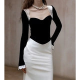 MQTIME  -  A Complete Set of Korean Deep Winter Wear High-end Rich Daughter Small Fragrance Black Lace Knitted Sweater Set.