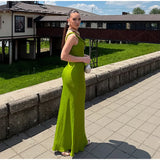  MQTIME  -  Chic Satin Slip Long Dress For Women Cowl-neck Sleeveless Side Split Hip Package Robe Summer Elegant Female Party Dresses
