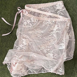 MQTIME  -  Summer Women Lace Pajama Sets Sexy Perspective Sleepwear Sleeveless Camisole+Shorts Thin Femlae See Through Home Clothing Suits