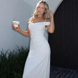  MQTIME  -  New Backless Side Pleated Solid Color Suspender Dress