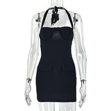 MQTIME  -  Fashionable New Sexy Backless Slim Bodycon Halter Strapless Solid Mini Dress for Women Sleeveless Valentine's Day Dresses