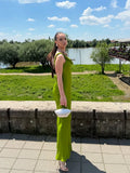 MQTIME  -  Chic Satin Slip Long Dress For Women Cowl-neck Sleeveless Side Split Hip Package Robe Summer Elegant Female Party Dresses