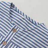  MQTIME  -  Children's Cotton Linen Striped Short-Sleeved T-Shirt Summer New Boys And Girls Round Neck Buttons Daily Casual Tops