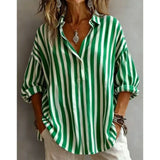 MQTIME  -  spring Summer New Fashion Lapel Long-sleeved Pullover Shirt Casual Printed Striped Loose Women's Versatile Comfortable Shirt