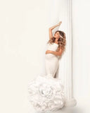 MQTIME  -  Elegant White High Stretchy Long Pregnant Dresses To Photoshoots Handmade Flower Maternity Photography Dress Long Robe