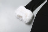  MQTIME  -  Furry Patchwork Christmas Dress Women Winter Elegant Trend Diagonal Collar Split Hem Full Sleeve Party Club Vestidos