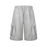 MQTIME  -  Women Gray Cargo Capri Sweat Shorts Elastic Drawstring High Waist Multi Flap Pocket Loose Baggy Casual Jogger Knee Length Pants