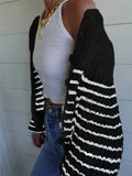  MQTIME  -  Autumn New Color Blocked Striped Cardigan Sweater Women's Round Neck Jacket