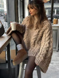 MQTIME  -  Vintage Oversize Women Knitted Pullover O-neck Lantern Sleeves Twist Female Jumper 2024 Autumn Winter Casual Solid Lady Sweaters