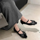 MQTIME  -  Authentic Genuine Leather Bow Tie Sweet One-word Belt Women's Shoes Fashion Daily Fashion Small Fragrance Single Shoes for Women