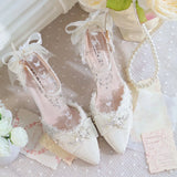 MQTIME  -  Lolita Female Shoes Heels White Heels White Wedding Bridal Shoes Luxury Heels Bow Elegant Women's White Shoes Stilettos