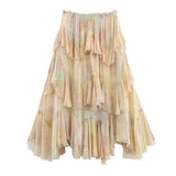 MQTIME  -  Women Ruffled Skirts Elastic High Waist Pleated A-line Long Skirts Chic Printed Summer Fashion Streetwear Female Irregular Skirt