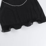 MQTIME  -  Backless Cropped Halter Vest Hip Package Short Skirts Beach Y2K Sexy 2 Pieces Outfits Vacation Beading Mini Skirt Sets For Women