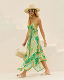 MQTIME  -  Summer Boho Dress Sleeveless Printing A-line Vestidos Floral V Neck Open Back Holiday Dress Vacation Halter Dresses