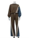 MQTIME  -  Fall Outfits 2024  Ladies 2 Piece-Set Drawstring Trousers Contrast Lace-Up Autumn 2024 Pullover And High Waist Women Pants Outfits Tracksuit