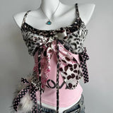  MQTIME  - Jirai-kei Subculture Harajuku Hottie Camisole Leopard Patchwork Bow Halter Vest Y2K Aesthetic Letter Print Tanks Slim