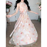 MQTIME  -  Hanging Neck Fairy Dress For Women New Summer Sleeveless Floral Long Dress French Style Vacation Party Dress