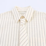 MQTIME  -  Boyfriend Style Striped Loose Full Sleeve White Shirts Women Casual Single Breasted Shirt With Tie Autumn New Women Tops