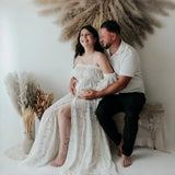  MQTIME  -  Off-the Shoulder Lace Maternity Dresses For Photo Shoot Short Sleeve Pregnancy Photography Props