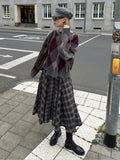 MQTIME  -  Autumn Vintage Plaid Print Long Skirts For Women Chic Zip-up High Waist Ruffles Skirts Winter Fashion Party Female Skirts