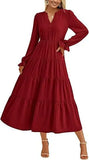 MQTIME  -  Autumn Long Dress Long Sleeve V Neck Layered Ruffle Edge Elegant A Line Cocktail Party Cw12909