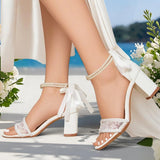 MQTIME  -  Coarse Heel Sandals Women's Lace Pearl New Summer Women's Sandals