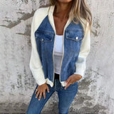 MQTIME  -  Women's Casual Fashion Denim Jacket Autumn Winter Stitching Shoulder Sleeve Coat European And American Style Clothing