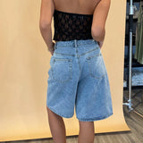 MQTIME  -  Vintage Knee Length Denim Shorts Summer Streetwear High Waist Loose Fit Jean Shorts Harajuku Y2K Cyber Grunge Pants