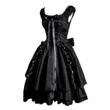 MQTIME  -  Women Vintage Slim Bandage Gothic Lolita Dress Fashion Classic Black Layered Lace Up Goth Punk Lolita Cosplay Princess Dress