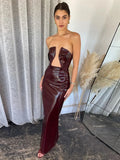 MQTIME  -  Hollow Out Cut Out Evening Leather Dress Sleeveless Backless Zipper Floor-length Bodycon Robe Back Split Zipper Party Dresses