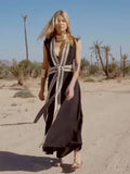 MQTIME  -  Printed Sexy Deep V-neck Backless Long Dress Women Sleeveless Belts Hollow Out O-neck A-line Dresses 2025 Summer Holiday Robe