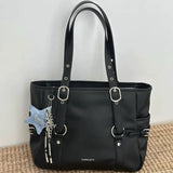 MQTIME  -   Retro Hot Girl Handbag Women PU Leather Large Capacity Black Tote Bag Ladies Fashion Sweet Star Versatile Shoulder Bag New