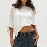 MQTIME  -  Womens Sheer Knit Poncho Top Batwing Sleeve Crop Capelet Blouse For Summer Layering/Casual Chic Cover-up Outfits