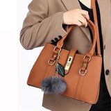 MQTIME  -  Women Fashion Hairball Shopper Totes Solid Color PU Leather Large Capacity Handbag Ladies Luxury Designer Crossbody Shoulder Bag