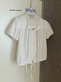  MQTIME  -  French Summer Drawstring Puff Sleeve Single Breasted Loose Lace-up Puff Women Shirt