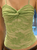 MQTIME  -  Y2k Solid Lace Patchwork Spaghetti Strap Sleeveless Slim All Match Thin Lace Patchwork Tanks