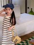 MQTIME  -  Summer Korean Toddler Girl Sundress Cotton Sleeveless Striped Young Baby Girl Dress Loose Split Hem Children Girl Sundress