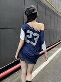 MQTIME  -   Streetwear Y2k Graphic T Shirts Women Oversized Vintage Off Shoulder Tees Harajuku Letter Printed Short Sleeve Tops