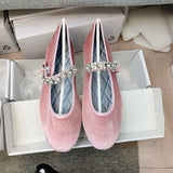 MQTIME  -  Velvet Rhinestone Ballet Flats Shoes Women Shiny Crystal Elegant Mary Janes Shoes Ladies Casual Streetwear Daily Soft Loafers