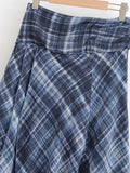 MQTIME  -  Women'S Folding Versatile A-Line Half Length Skirt With High Waist Spring Summer Female Chic Asymmetric Grid Pattern Midi Skirt
