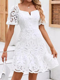 Mqtime 2025 Summer New Chic Hollow Out White Party Dress Women New Sexy Lace Mini Dresses Female Vintage Elegant A-line Short Dresses