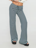 MQTIME  -  Ladies Striped Flare Trousers with Elastic Waistband Stylish Straight Leg Bell Bottom Pants for Casual Wear Long and